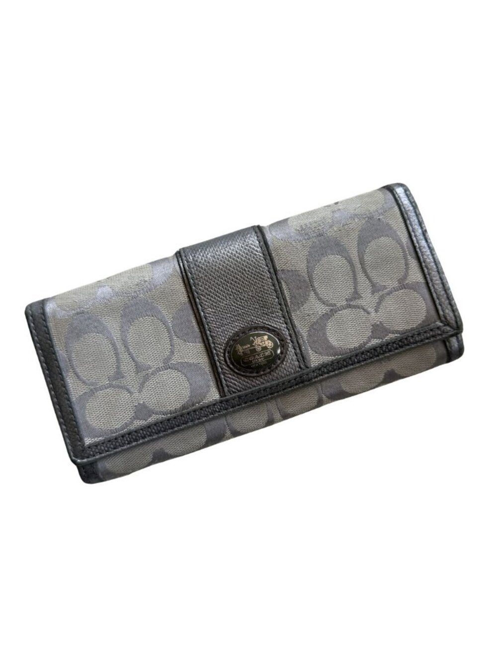 Vintage Coach Legacy Signature C Jacquard Checkbook Flap Wallet - Grey / Silver